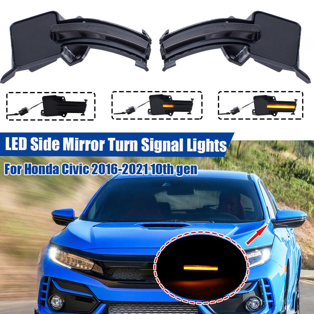 2X Smoked LED Dynamic Side Mirror Turn Signal Lights For Honda Civic 16-21 10th