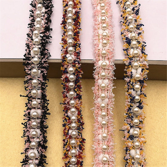 1 Yard Pearl Beaded Embroidered Lace Ribbon Trim DIY Handmade Dress Sewing Craft