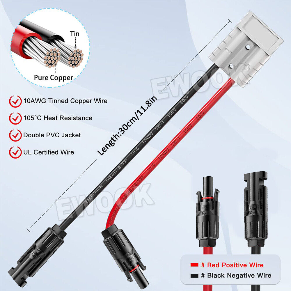 50 AMP Anderson Plug to Solar Panel Cable Y Adaptor Connector 30cm 4mm²