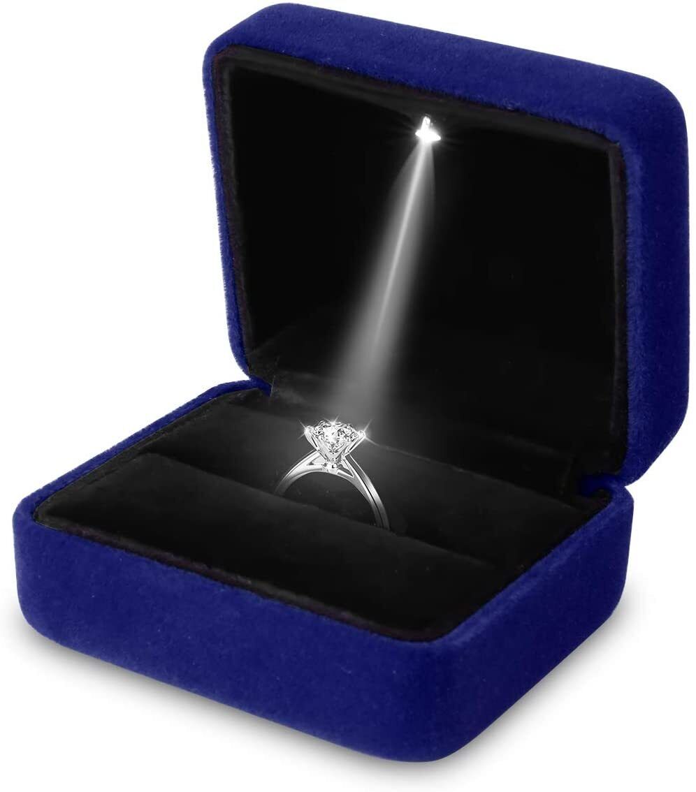 Luxury Ring Box with LED Light Wedding Ring Case Jewelry Gift for Engagement