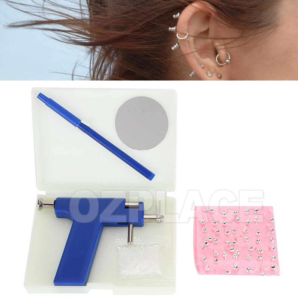 Pro Ear Body Nose Navel Piercing Gun Machine Supply Tool Kit Set + 98 Studs NEW