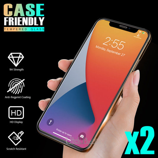 2XTempered Glass Screen Protector For iPhone 11 12 13 14 14 Pro Max XS XR 8 PLUS