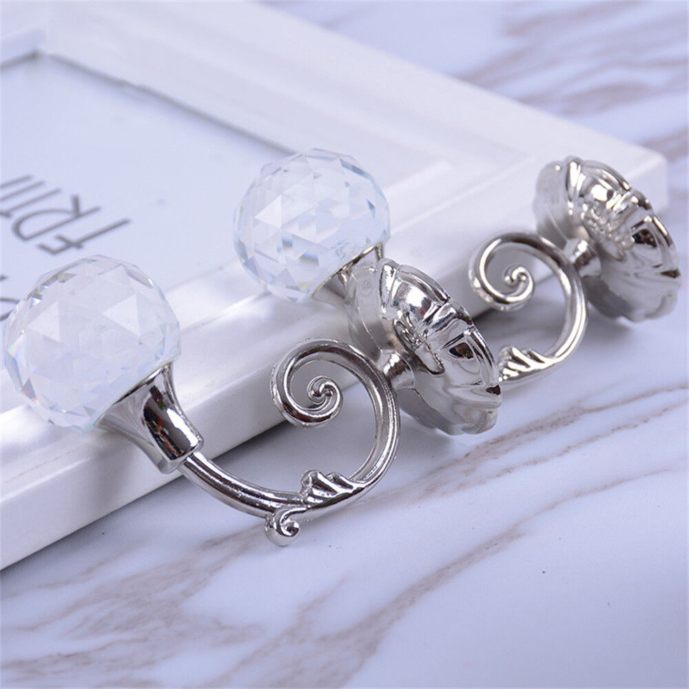 2PCS Window Curtain Hold Backs Tie Crystal Metal Holdback Holder Back Hooks RO