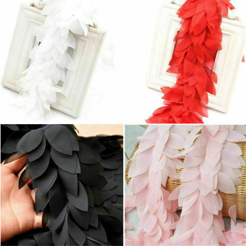 1 Yard Chiffon Leaves Trim - Wedding Dress Bridal Lace Fabric Ribbon DIY Craft