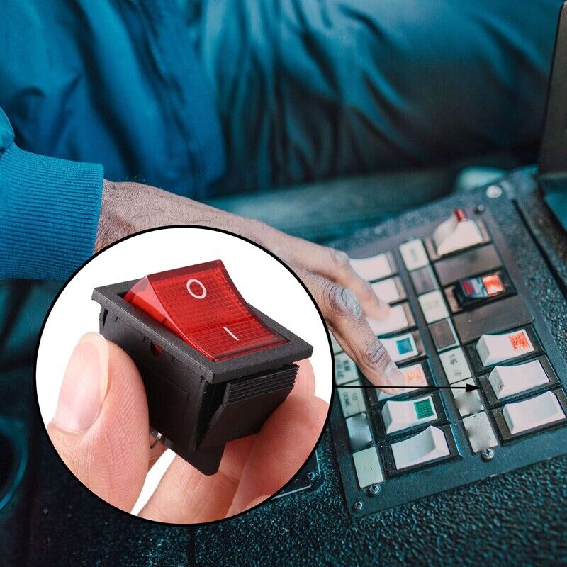 Red Light Illuminated 4 Pin DPST ON/OFF Snap in Rocker Switch 16A 20A 250V