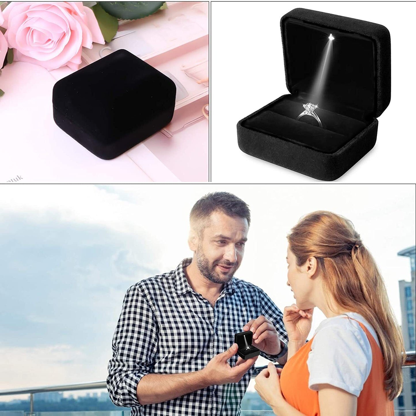 Luxury Ring Box with LED Light Wedding Ring Case Jewelry Gift for Engagement