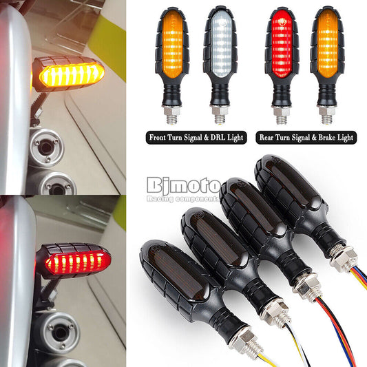 4PCS Motorcycle 16 LED Turn Signal DRL Brake Light Flowing Water Indicators