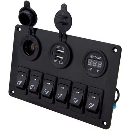 6 Gang 12V Switch Panel Control USB ON-OFF LED Rocker Toggle For Car Boat Marine