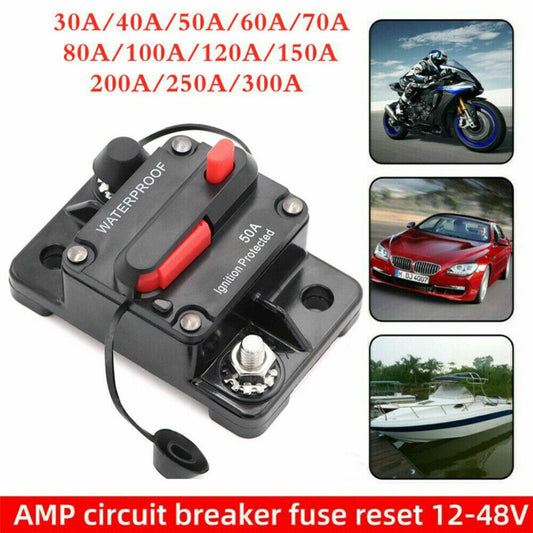 Waterproof Car Circuit Breaker Fuse Reset 30-300 A 12V-48V DC Car Boat Auto IP67