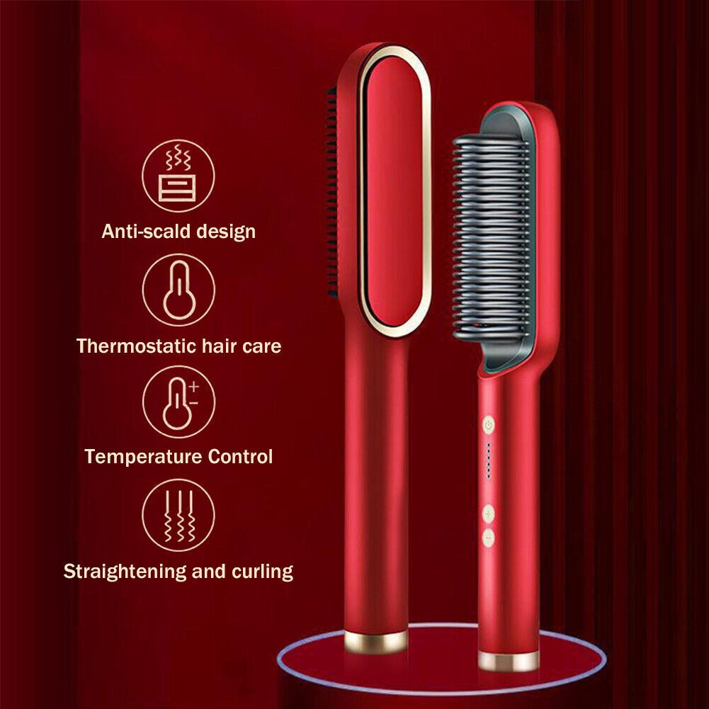 Negative ion Electric Hair Straightener Brush Curler Lazy Comb Hot Flat Artifact