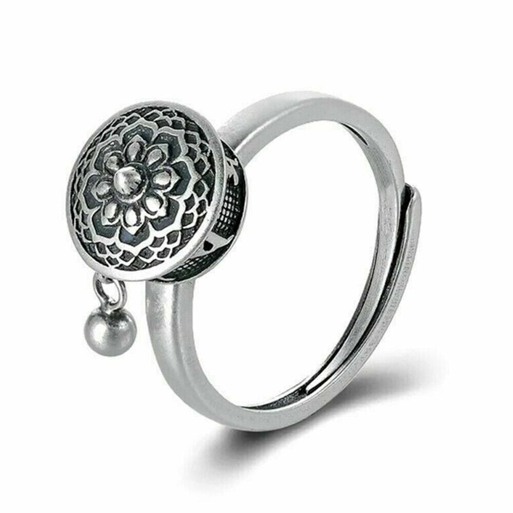 Traditional Prayer Lotus Anxiety Relief Ring Adjustable Fidget Rings For Women