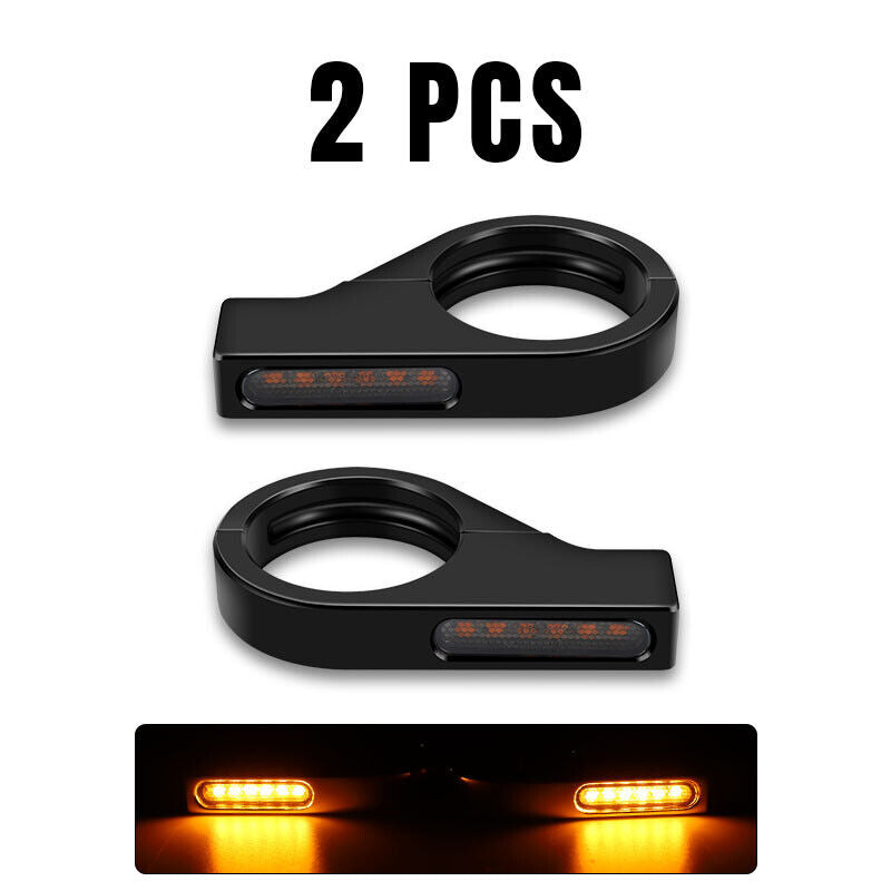 2x Motorcycle LED Turn Signal Lights Amber Lamp Indicators 41mm Fork Tube Clamp