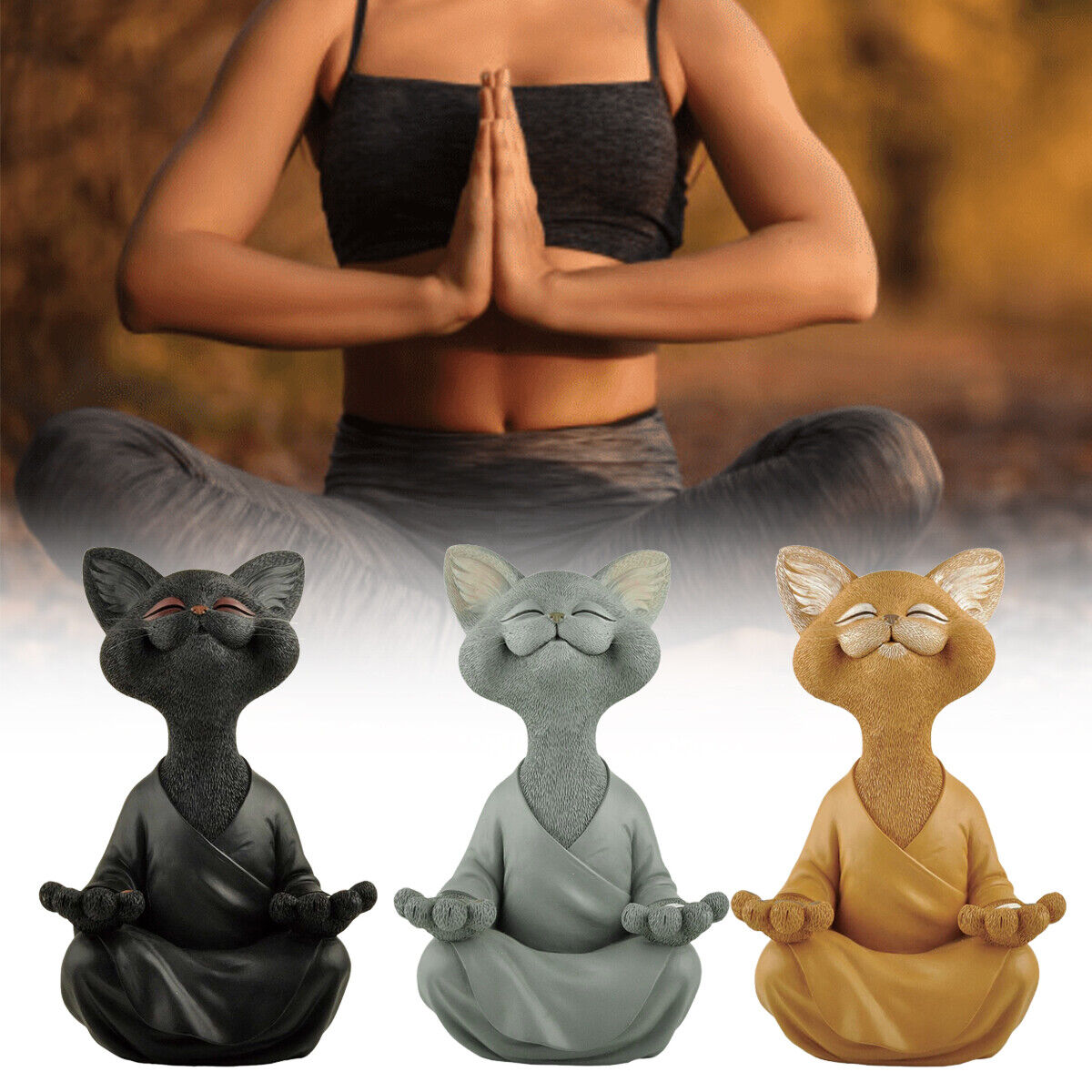 Whimsical Buddha Cat Figurine Meditation Yoga Collectible Home Decor Lover Gift