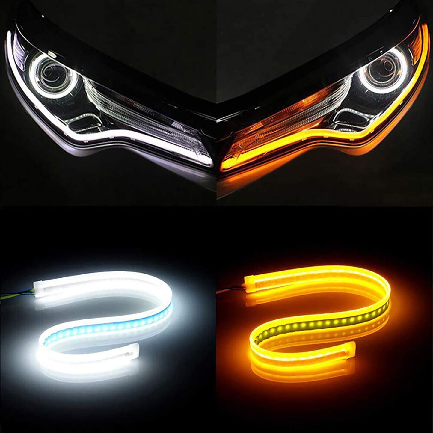 2X 60CM Car LED Strip DRL Turn Signal Switchback Indicator Daytime Running Light