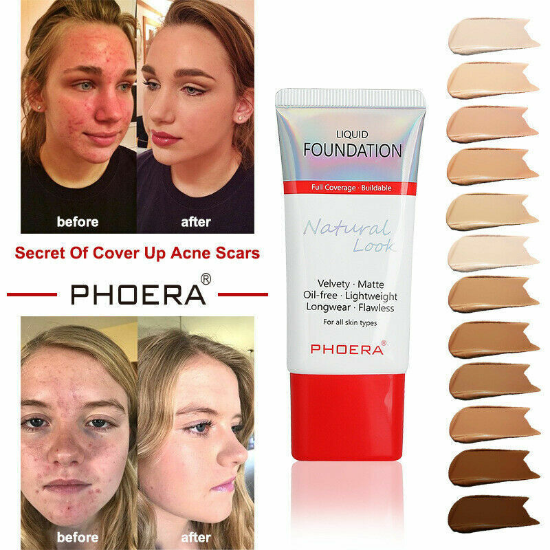 PHOERA Liquid Foundation Full Coverage Velvety Matte Flawless Lasting Makeup