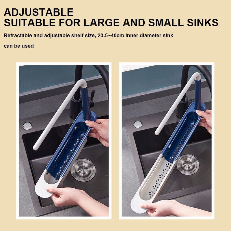 Telescopic Sink Rack Storage Holder Kitchen Expandable Drain Basket Organizer