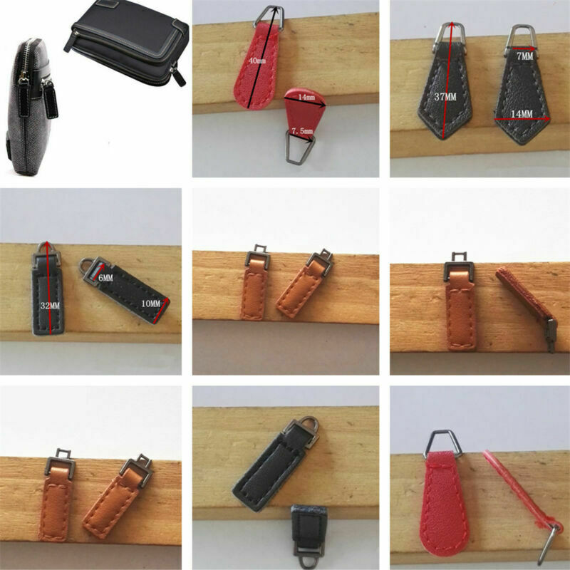 10Pcs PU Leather Zipper Tags Fixer Pull Tab Replacement DIY Wallet Purse Bags