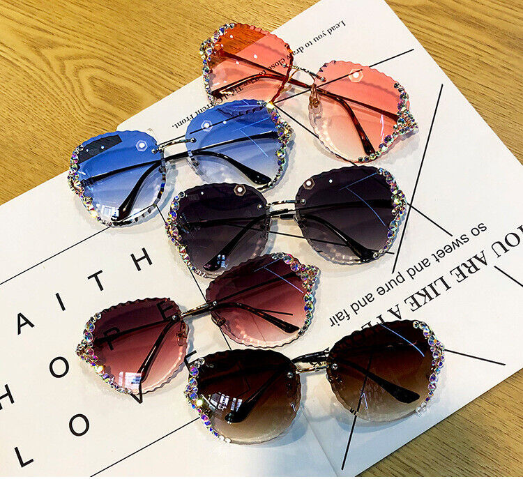 Luxury Oversized Rimless Bling Rhinestone Square Sunglasses Women Fashion Shades