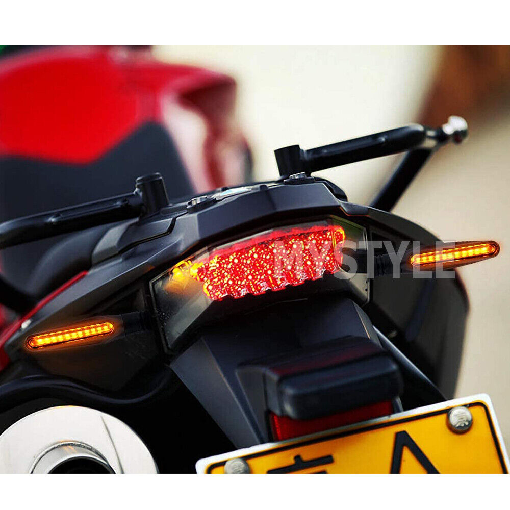 4X Motorcycle Indicators LED Turn Signal Flowing Water Light Amber Blinker Lamp