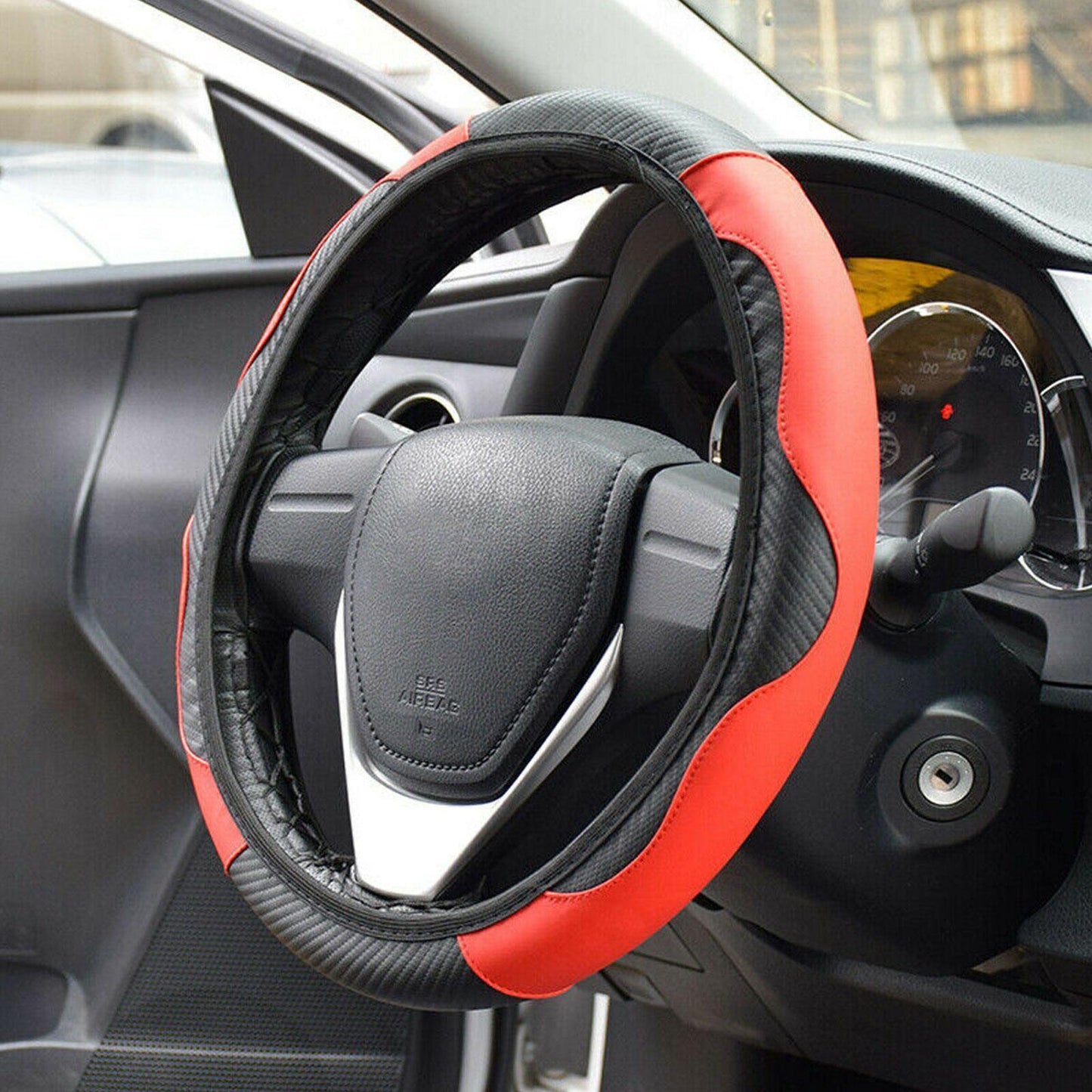 Red Car Microfiber Leather Steering Wheel Cover 38cm Universal Accessories