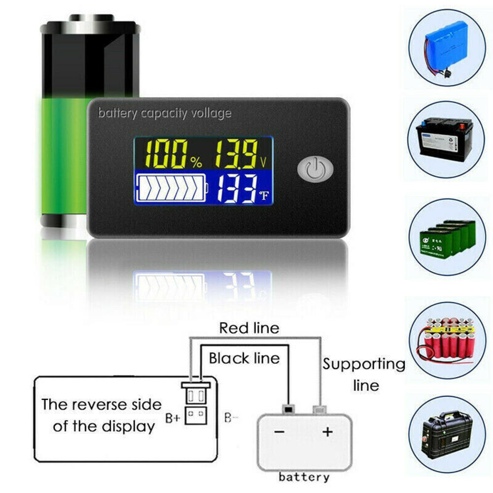 LCD Digital 12V Battery Charge Capacity Status Display Indicator Monitors Meter