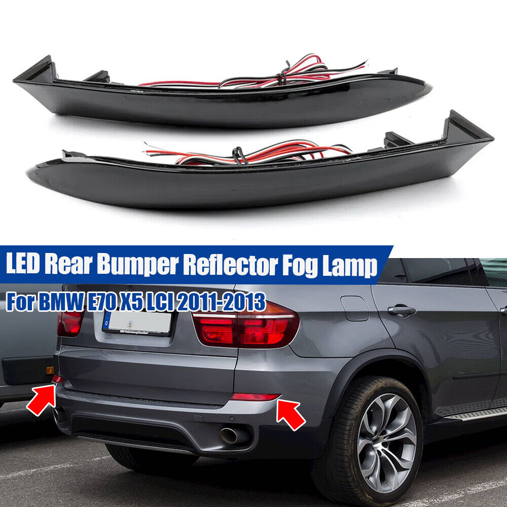 2x Smoked For BMW E70 X5 LCI 2011-2013 LED Rear Bumper Reflector Tail Brake Light