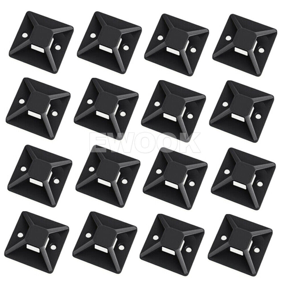 100pcs Self Adhesive Cable Wire Zip Tie Mounts Base Clamps Clips Black 20*20MM