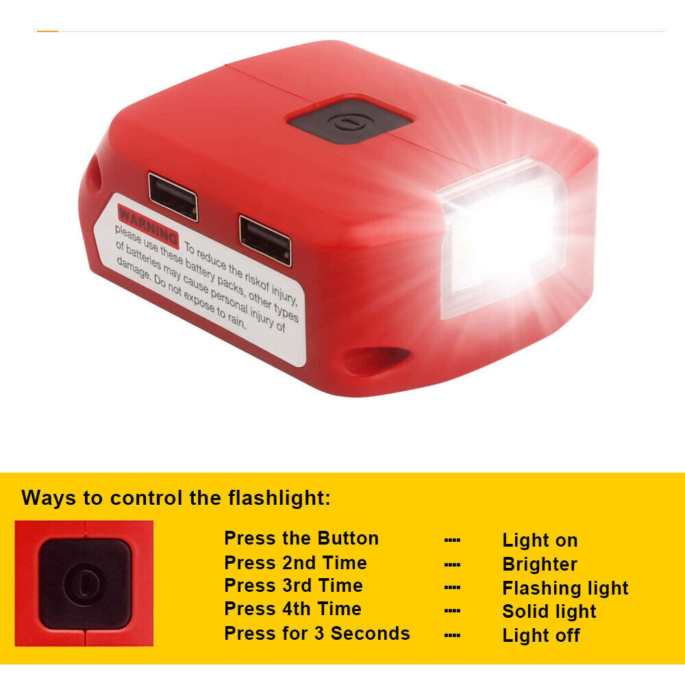 USB Charger Battery Adapter Led Light 18V-20V Power Source For Milwaukee M18