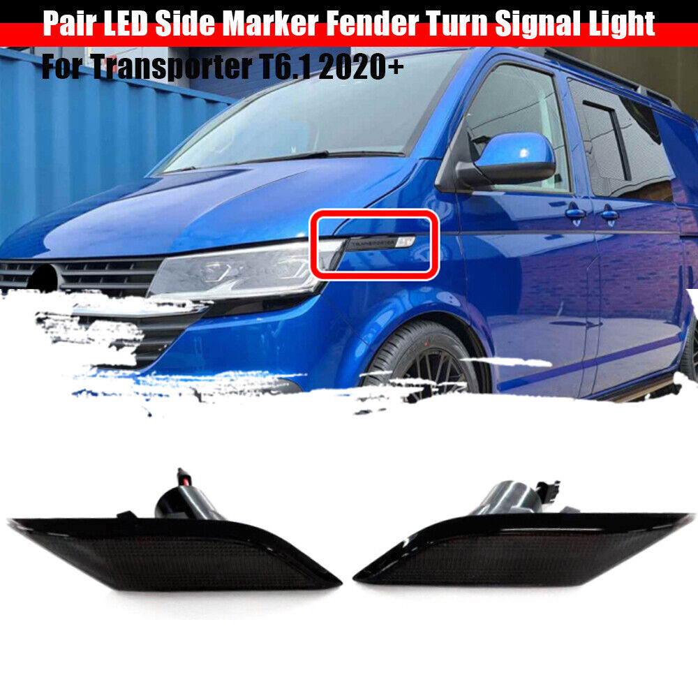 2x For Transporter T6.1 2020+ LED Side Marker Fender Turn Signal Light Smoked Pair