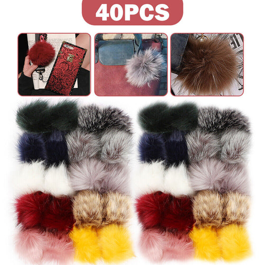 40PCS DIY Women Faux Fur Pom Poms Ball for Beanie Hats Accessories Hat Bag