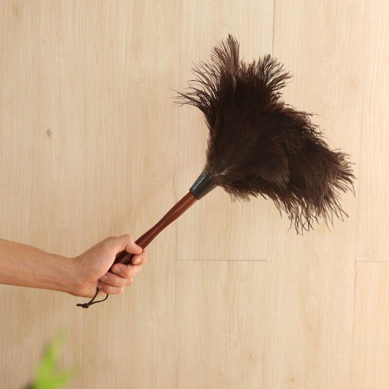 2× Anti Static Genuine Ostrich Feather Duster Wooden Handle Brush Clean