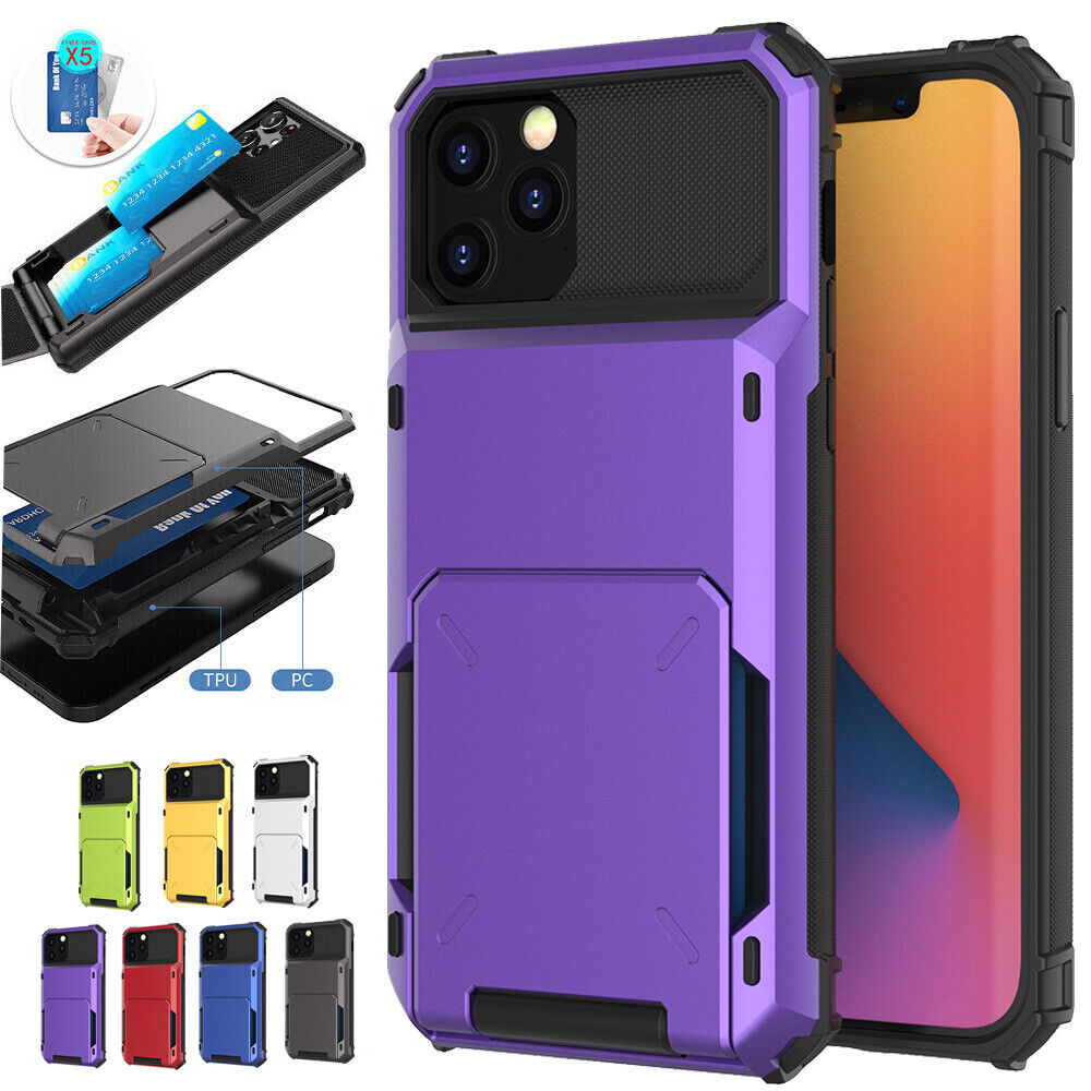 Shockproof Armor Card Holder Case For iPhone 15 14 13 12 11 Pro Max XR 8 7 Plus