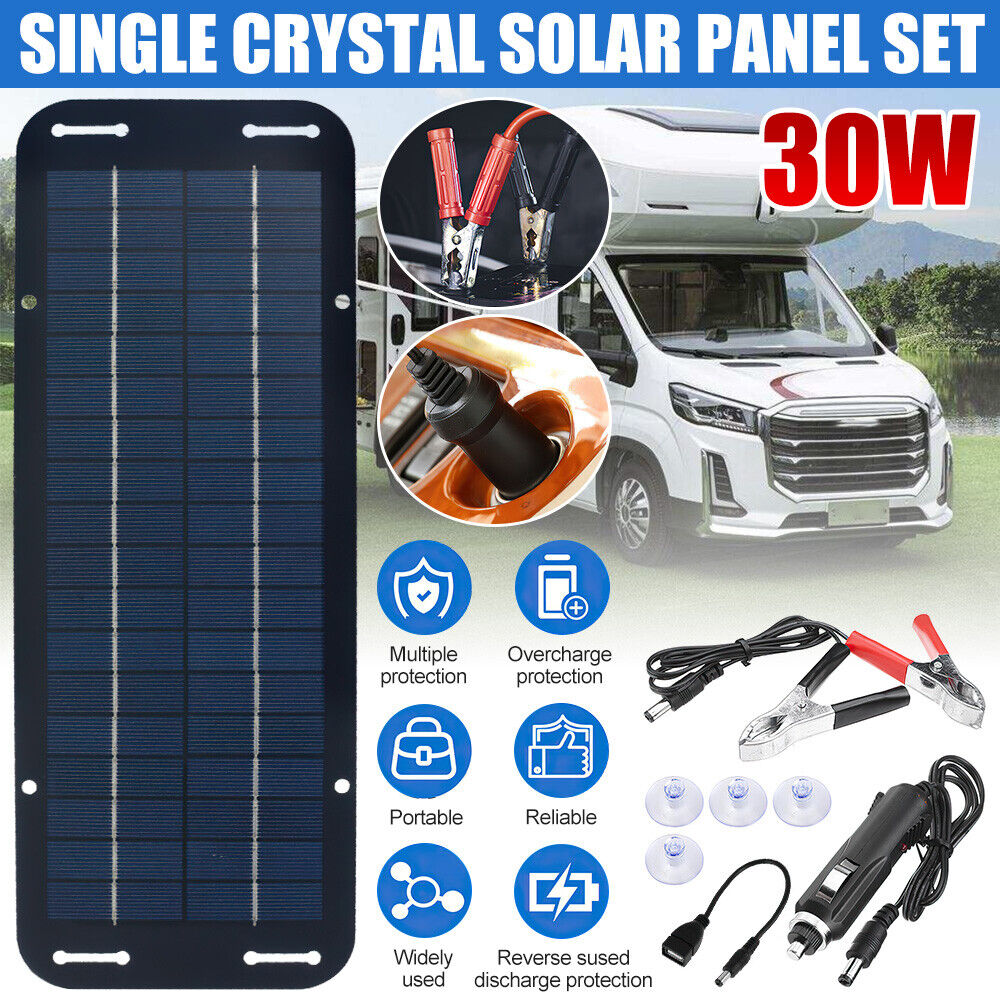 30W Watt Solar Panel Kit Trickle Charger 12V Battery Charger for RV Boat Car