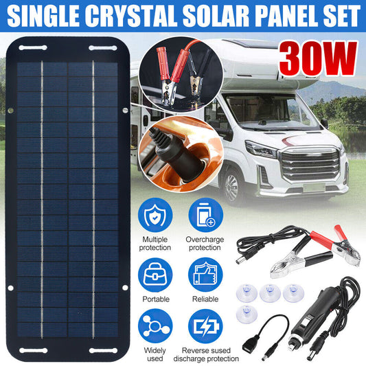 30W Watt Solar Panel Kit Trickle Charger 12V Battery Charger for RV Boat Car