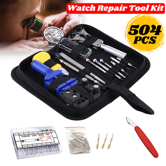 504pcs Watch Repair Tool Kit Back Case Opener Remover Spring Pin Bars Watchmaker