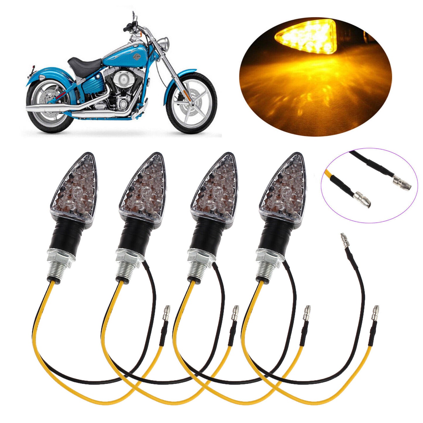 4X Motorcycle LED Turn Signal Indicators Motorbike Turning Amber Light Universal