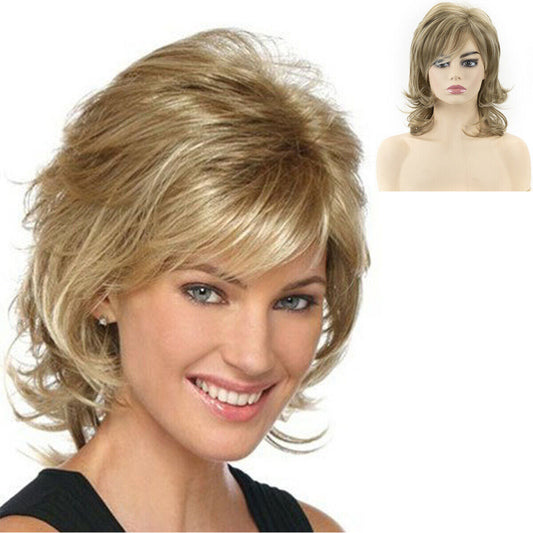 Women's Short Mixed Blonde Curly Wig With Bangs Natural Wave Wig Daily Use