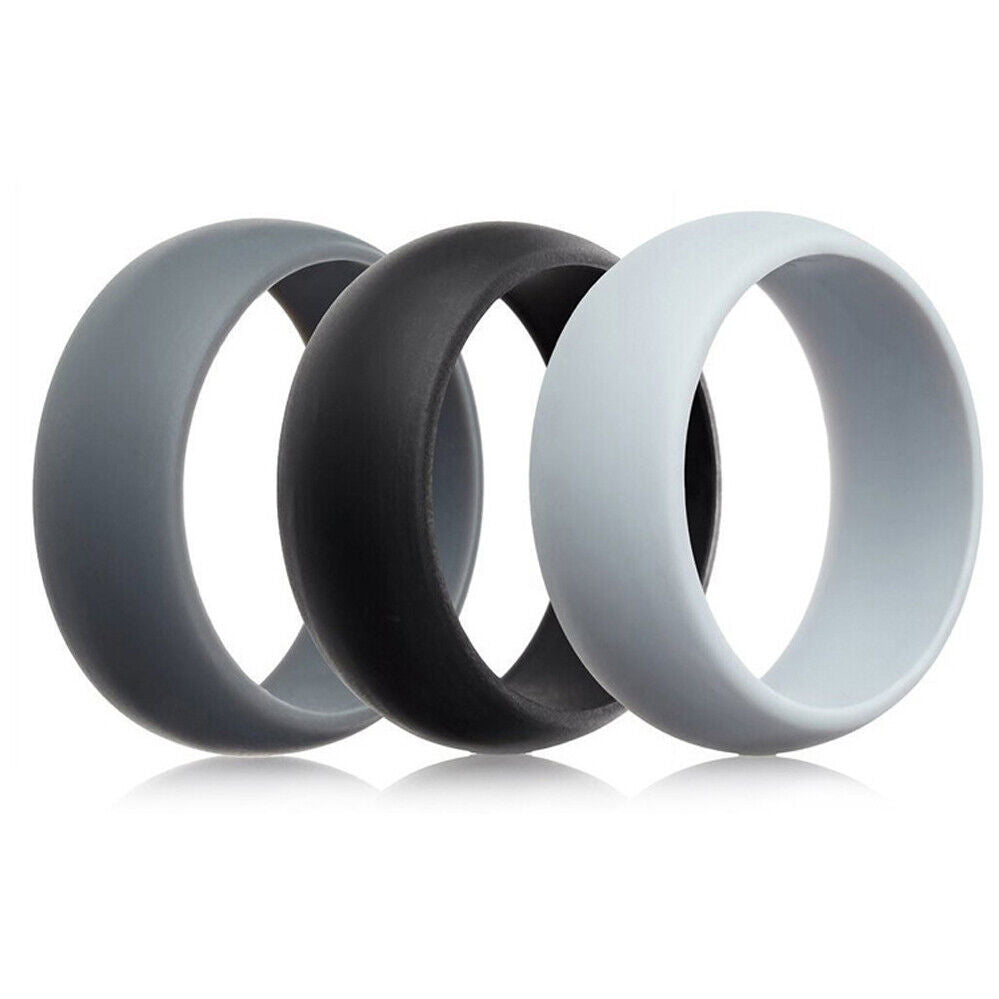 Silicone Rubber Wedding Ring Bands Flexible Comfortable Safe Work Sport Gym 3PCS