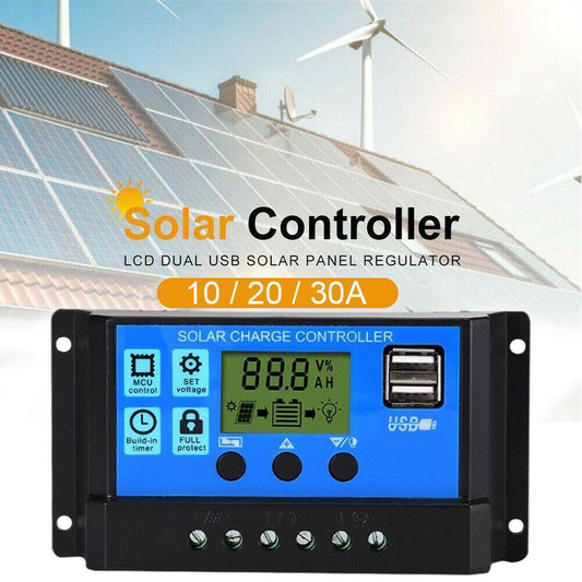 Solar Panel 10A 20A 30A Battery Charge Controller LCD Regulator USB 12V/24V J9D6