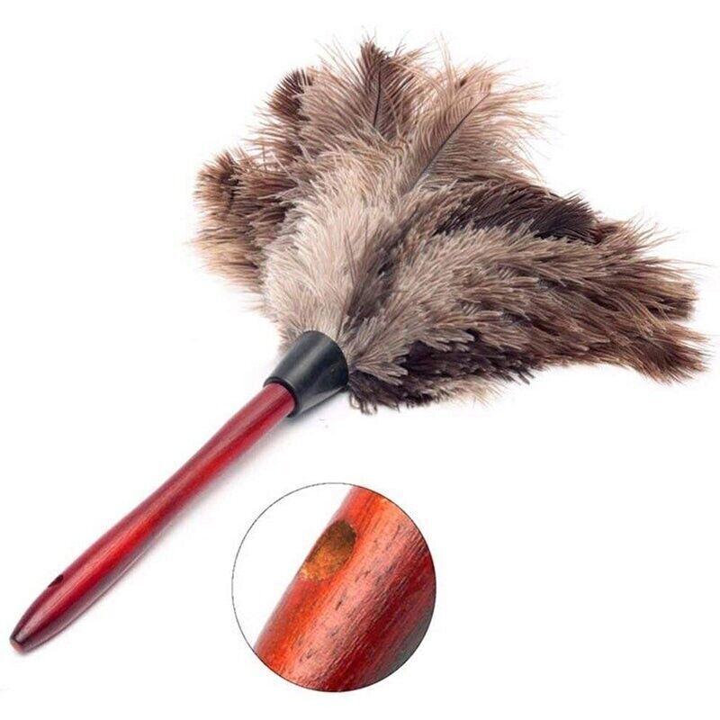 2× Anti Static Genuine Ostrich Feather Duster Wooden Handle Brush Clean