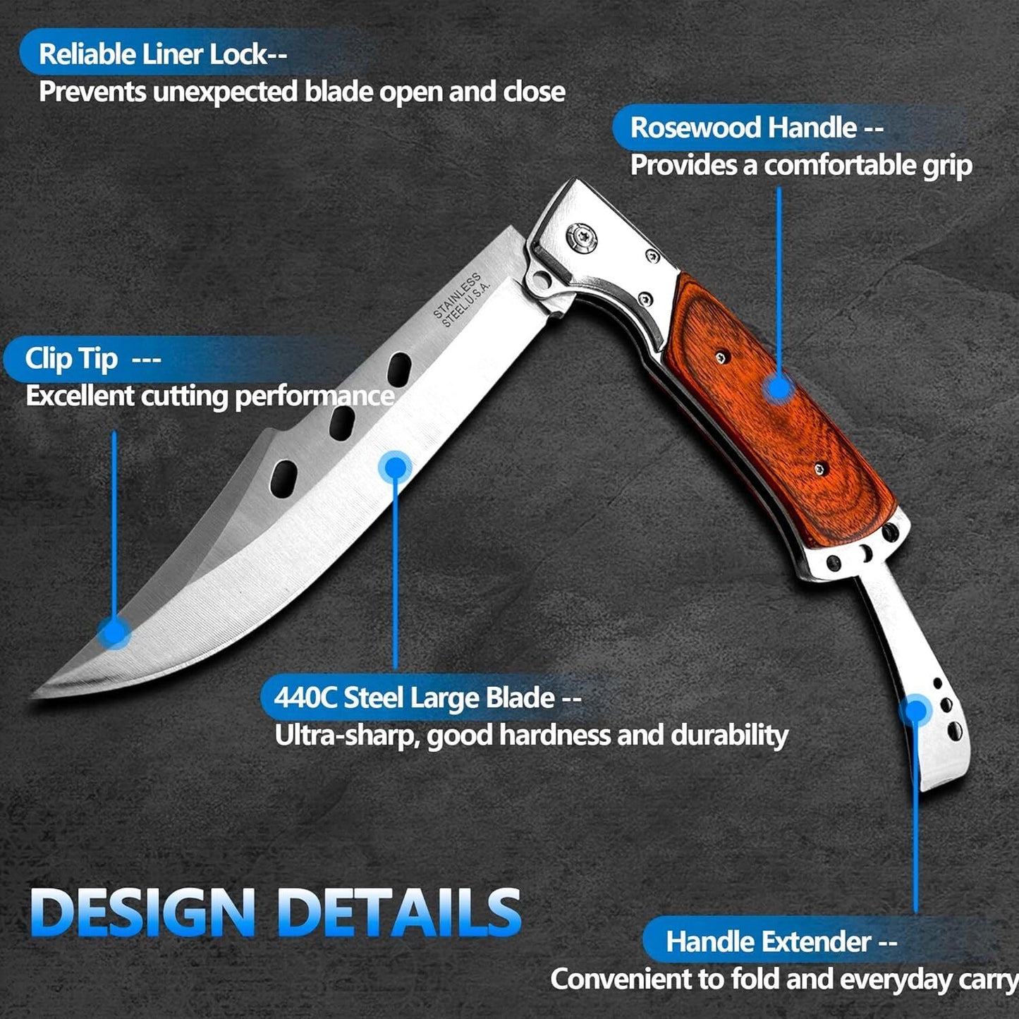 Outdoor Survival Straight Knife Hunting Hiking Pocket Tool Blade Camping folding