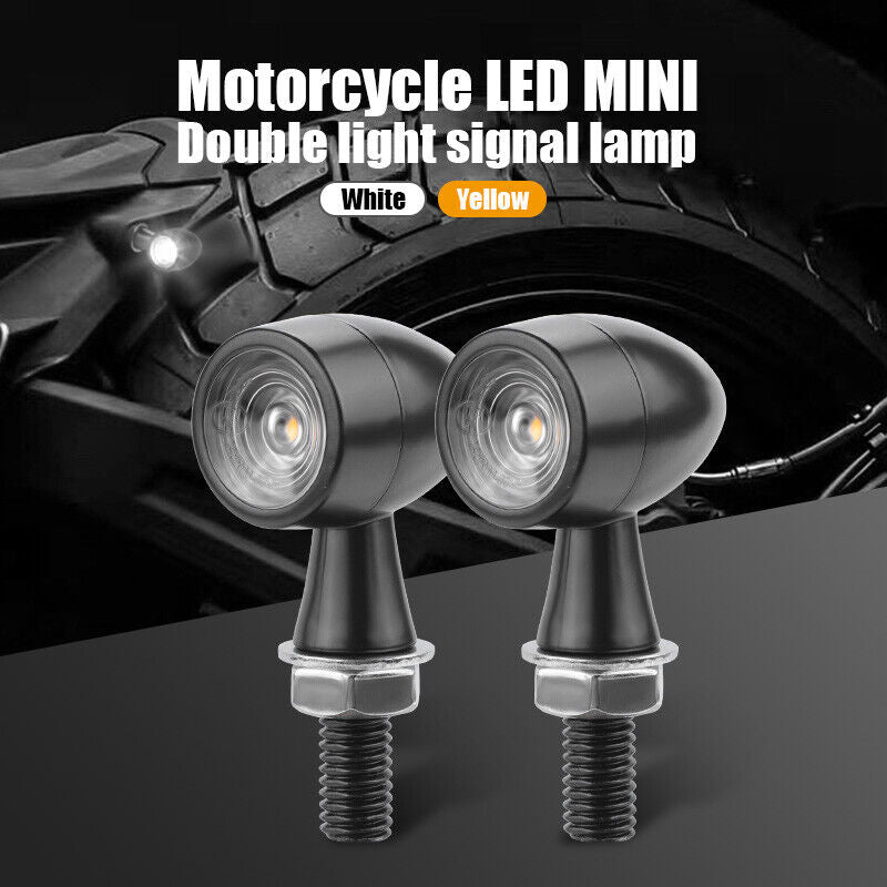 2x Mini Motorcycle Indicators Bullet LED Turn Signal Lamp Universal Amber+White