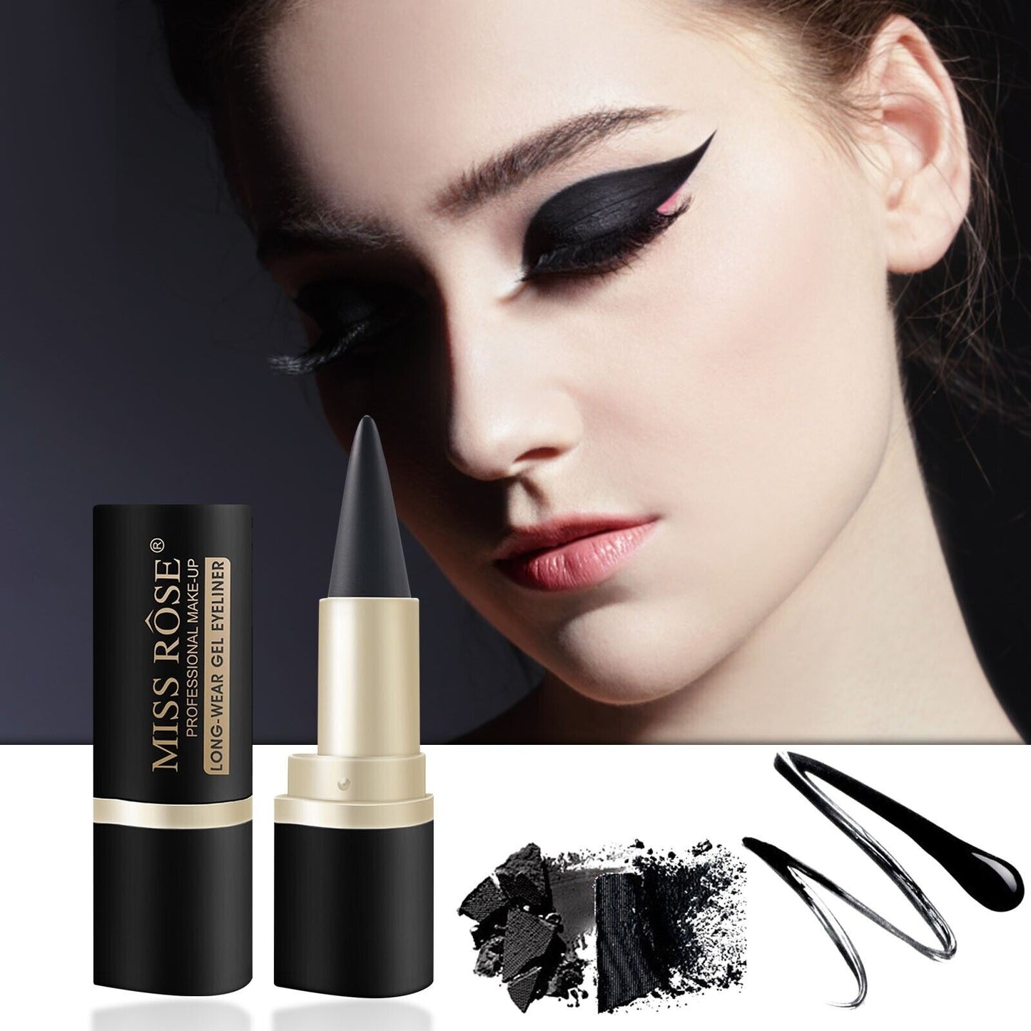 Women's Long Wear Black Gel Eyeliner Pencil Waterproof Anti-Smudge Eyeliner Pen