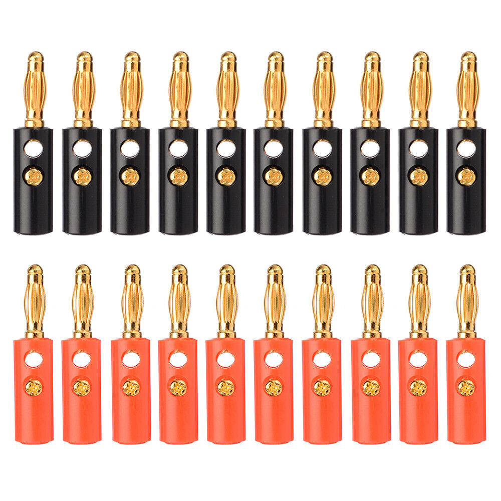 40Pcs Black Red Connector 4mm Gold Plated Banana Audio Speaker Wire Plugs