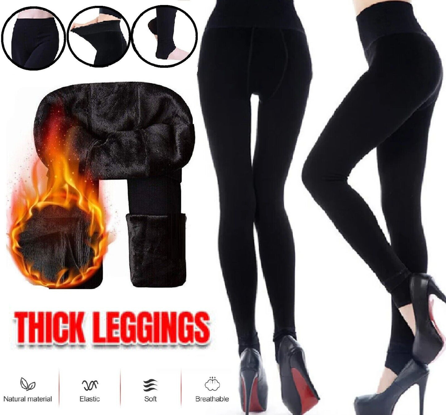 Women Winter Thick Warm Fleece Lined Blend Thermal Stretchy Leggings Long Pants