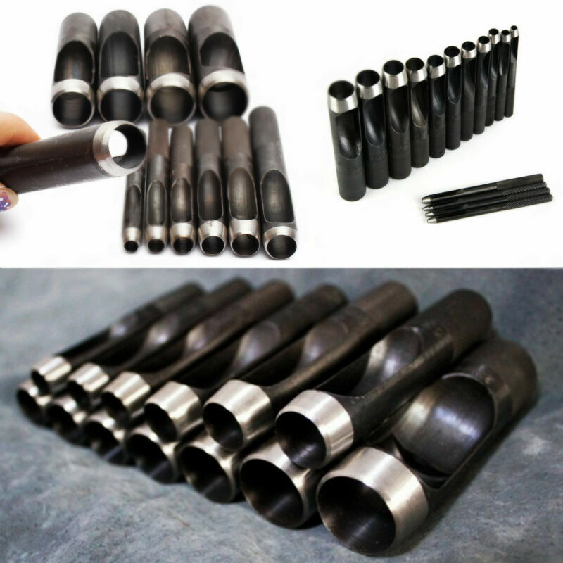 Round Hollow Punch Set Hand Tools Hole Punching Leather Gasket CARBON Steel