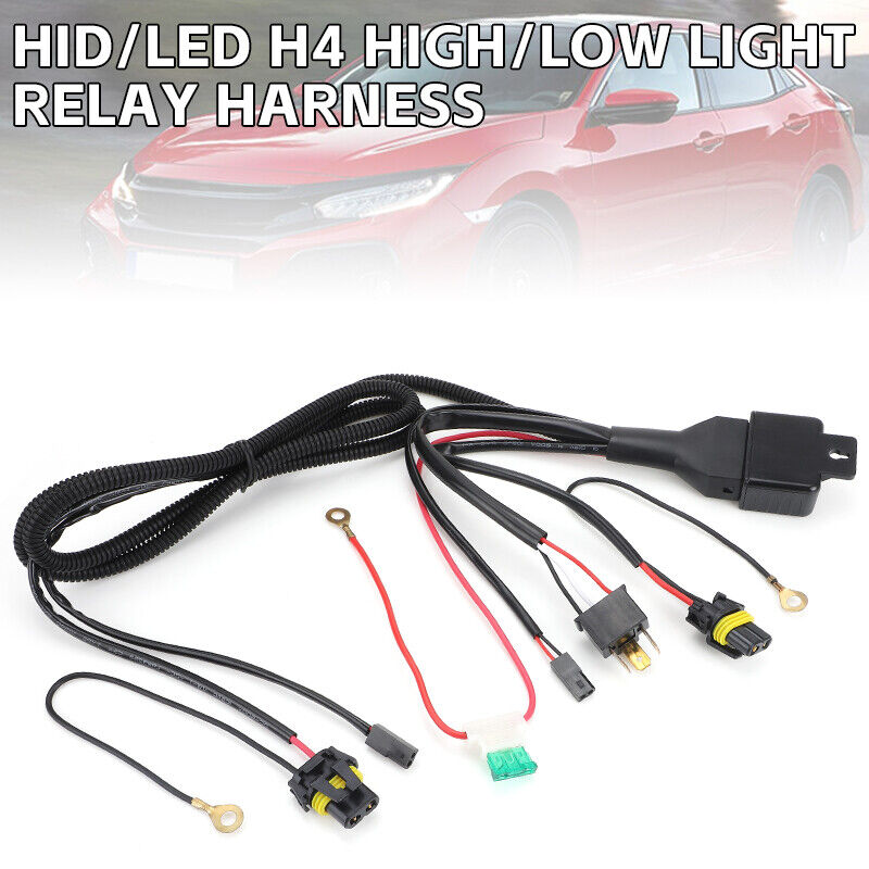 H4 Relay Harness Kit Hi/Lo Beam Bi-LED Headlight HID Bulb Wiring Controller 12V