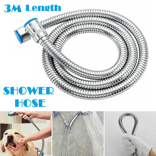 3 Meter Shower Head Hose Handheld Extra Long Stainless Steel Bathroom Tube Bath