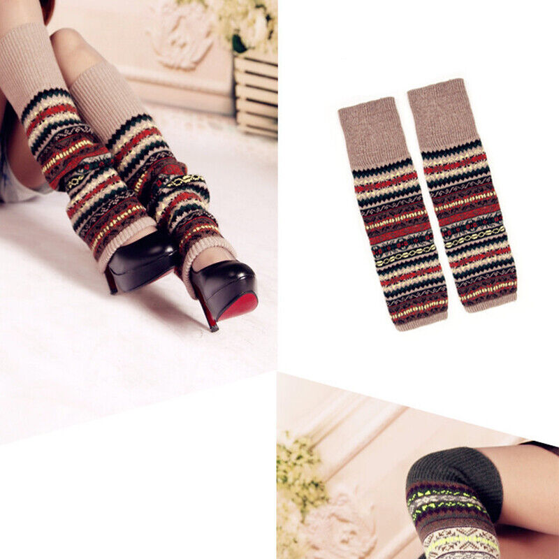 Women Ladies Winter Warm Knit Wool Leg Warmer Woolen Knee Knit Socks Leggings