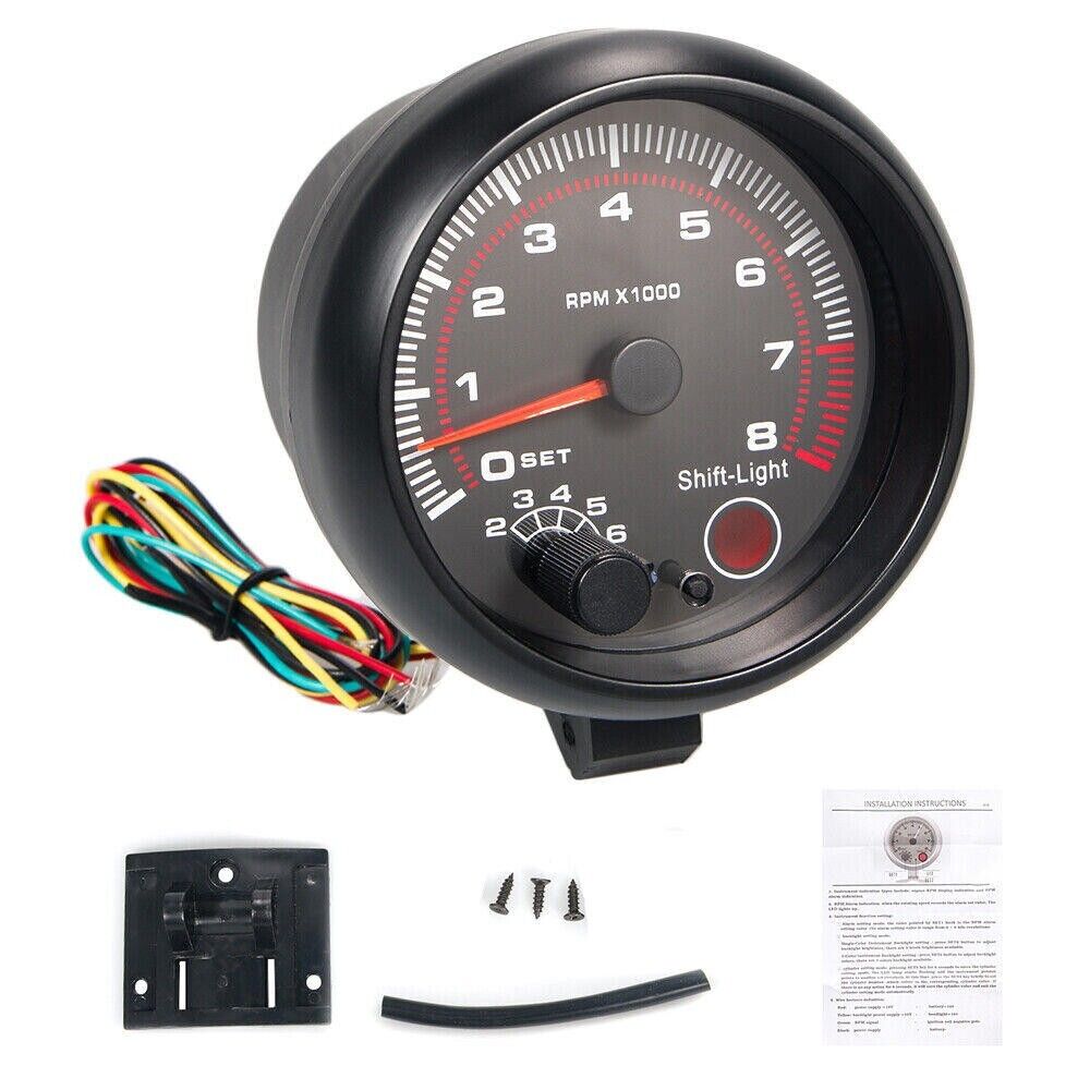 3.75" Car 12V Tachometer Tacho Gauge Meter 0-8000 RPM Shift Light Universal